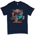 thumbnail image 1 of Tee Hunt Hot Rod Garage T-Shirt Historic Route 66 Old School Drag Racing Men's Tee, Navy Blue, Medium, 1 of 5