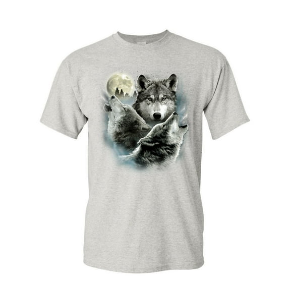 Tee Hunt Howling Wolf Pack T-Shirt Wild Wilderness Animals Nature Moon Mens Shirt, Ash Gray, Medium