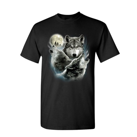 Tee Hunt Howling Wolf Pack T-Shirt Wild Wilderness Animals Nature Moon Mens Shirt, Black, X-Large