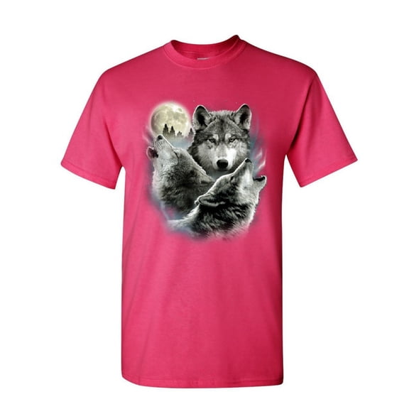 Tee Hunt Howling Wolf Pack T-Shirt Wild Wilderness Animals Nature Moon Mens Shirt, Hot Pink, Large