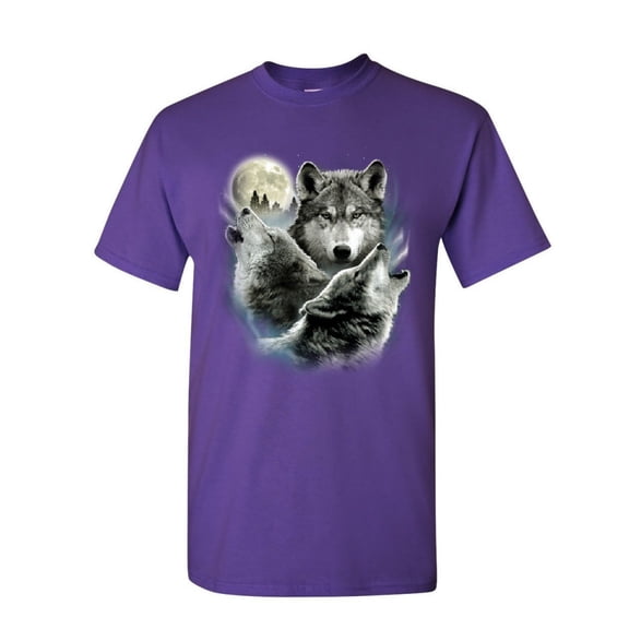 Tee Hunt Howling Wolf Pack T-Shirt Wild Wilderness Animals Nature Moon Mens Shirt, Purple, X-Large