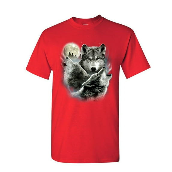 Tee Hunt Howling Wolf Pack T-Shirt Wild Wilderness Animals Nature Moon Mens Shirt, Red, Medium