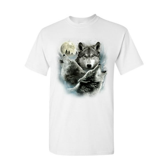 Tee Hunt Howling Wolf Pack T-Shirt Wild Wilderness Animals Nature Moon Mens Shirt, White, X-Large