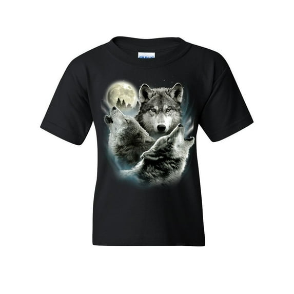 Tee Hunt Howling Wolf Pack Youth T-Shirt Wild Wilderness Animals Nature Moon Kids Tee