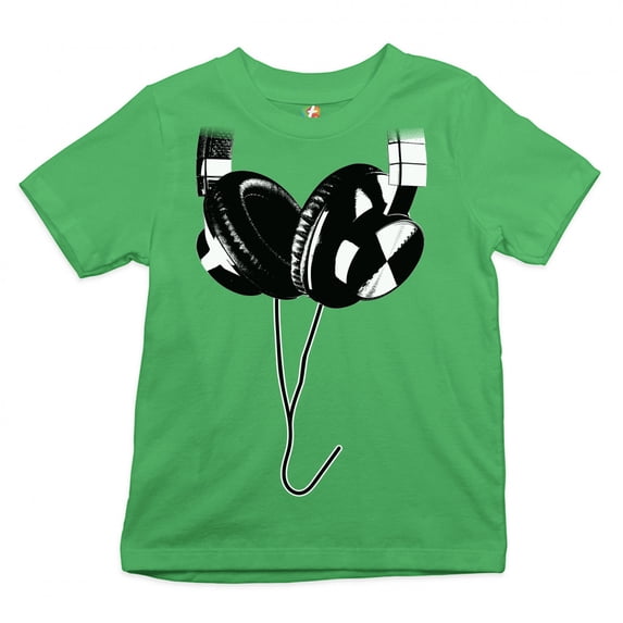 Tee Hunt Huge Hanging Headphones Youth T-Shirt DJ Music Kids, Green, X-Large