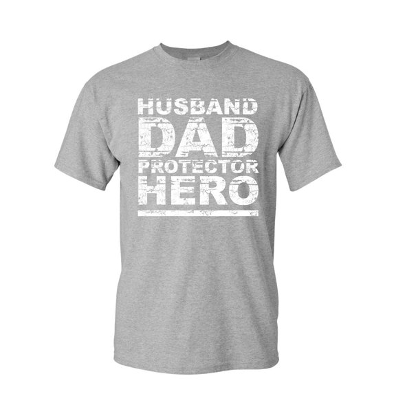 Tee Hunt Husband Dad Protector Hero T-Shirt Father's Day Daddy Parenthood Mens Shirt, Gray, Medium