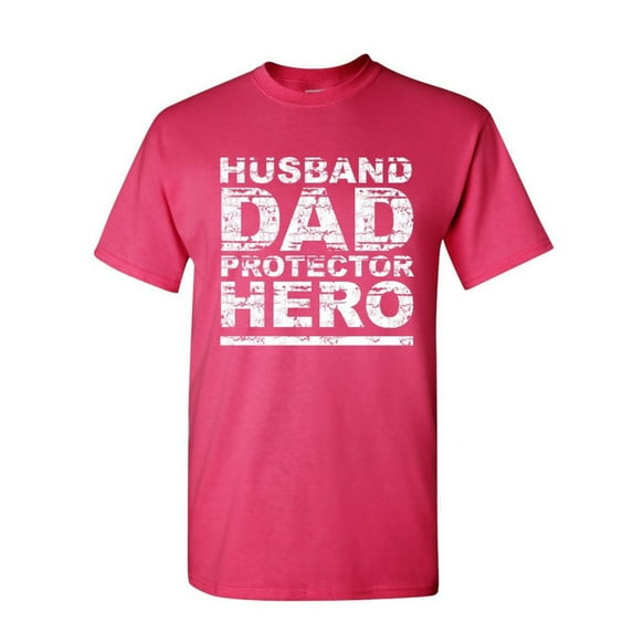 Tee Hunt Husband Dad Protector Hero T-Shirt Father's Day Daddy Parenthood Mens Shirt, Hot Pink, 5X-Large