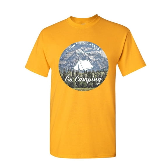 Tee Hunt I Go Camping T-Shirt Therapy is Expensive Nature Wildlife Travel Mens Shirt, Yellow, XX-Large