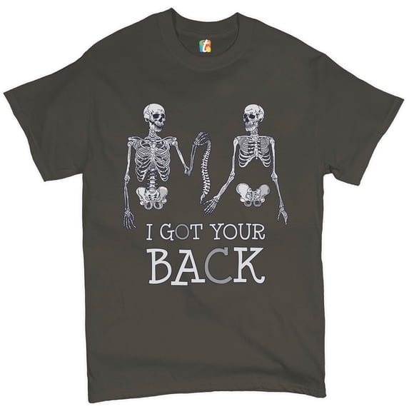 Tee Hunt I Got Your Back T-Shirt Happy Halloween Spooky Skeletons Men's Tee, Charcoal, 5X-Large