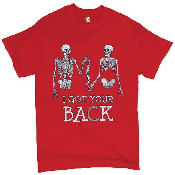 Tee Hunt I Got Your Back T-Shirt Happy Halloween Spooky Skeletons Men's Tee, Red, X-Large