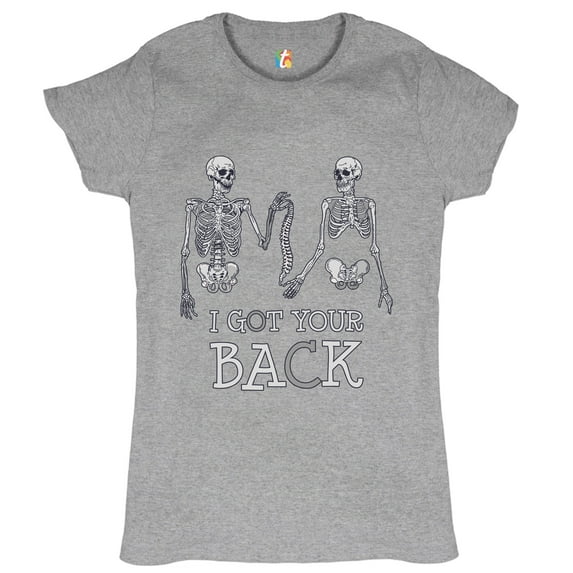 Tee Hunt I Got Your Back T-Shirt Happy Halloween Spooky Skeletons Women's T-Shirt Tee, Gray, Large