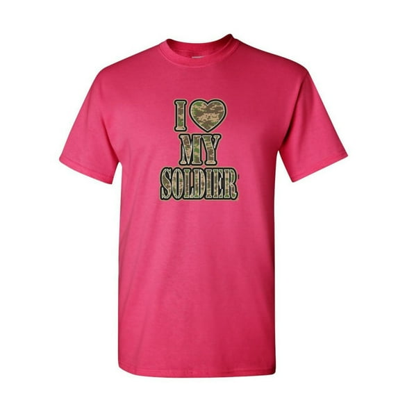 Tee Hunt I Heart My Soldier T-Shirt Cute Camo Army Wife Army Mom Military Mens Shirt, Hot Pink, 3X-Large