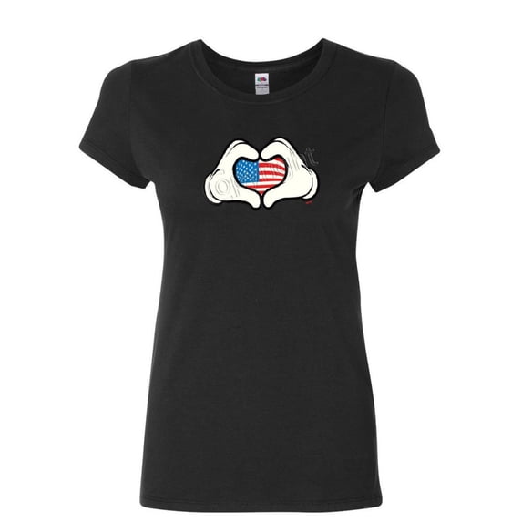 Tee Hunt I Heart USA Cartoon Hands Women's T-Shirt 4th of July Cute American Flag Shirt, Black, XX-Large