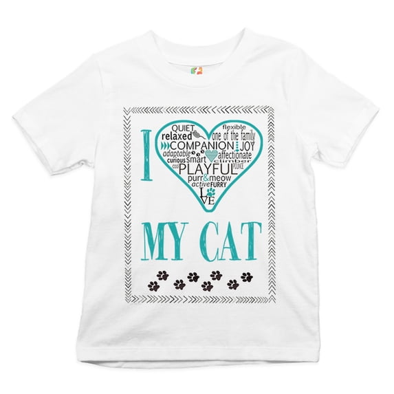 Tee Hunt I Love My Cat Youth T-Shirt Purr & Meow Active Furry Playful Companion Kids Grey