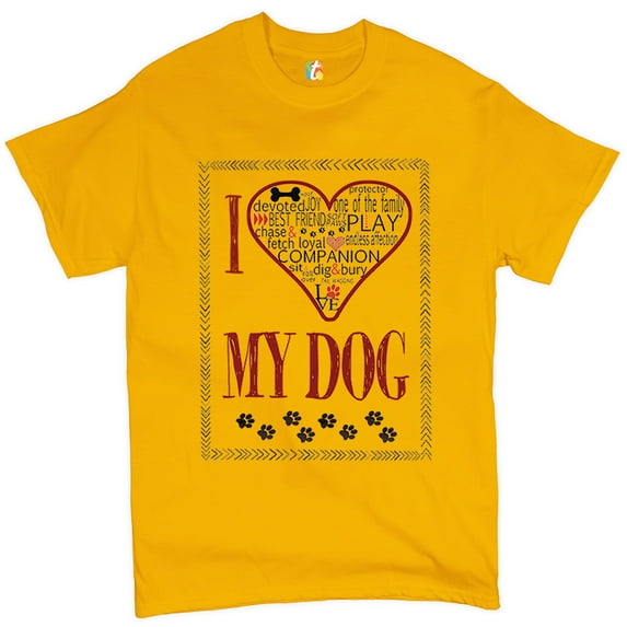Tee Hunt I Love My Dog T-Shirt Best Friend Companion One of The Family Men's Tee, Yellow, 5X-Large