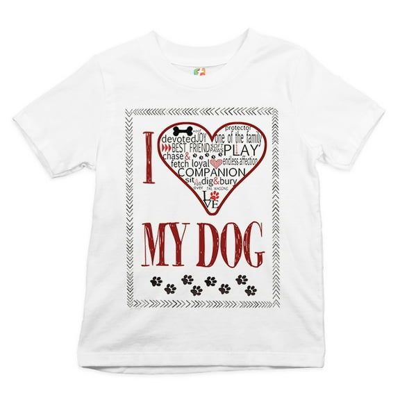 Tee Hunt I Love My Dog Youth T-Shirt Best Friend Companion One of The Family Kids Grey