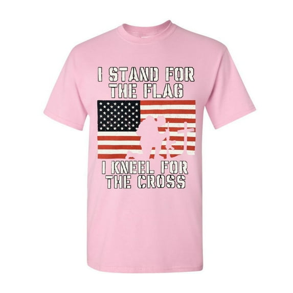 Tee Hunt I Stand for The Flag I Kneel for The Cross T-Shirt Patriotic Military, Light Pink, Medium