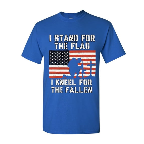 Tee Hunt I Stand for The Flag I Kneel for The Fallen T-Shirt Patriotic Military, Blue, XX-Large
