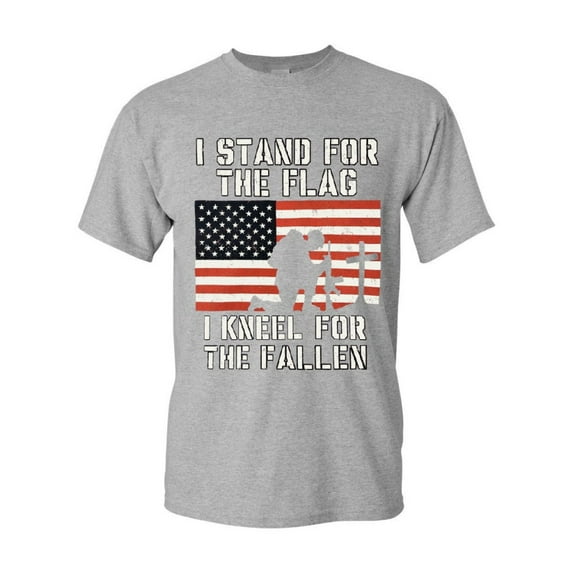 Tee Hunt I Stand for The Flag I Kneel for The Fallen T-Shirt Patriotic Military, Gray, 4X-Large