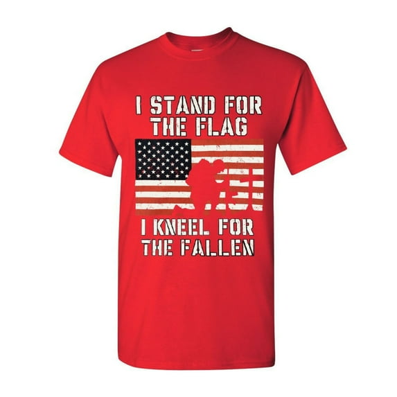 Tee Hunt I Stand for The Flag I Kneel for The Fallen T-Shirt Patriotic Military, Red, Medium