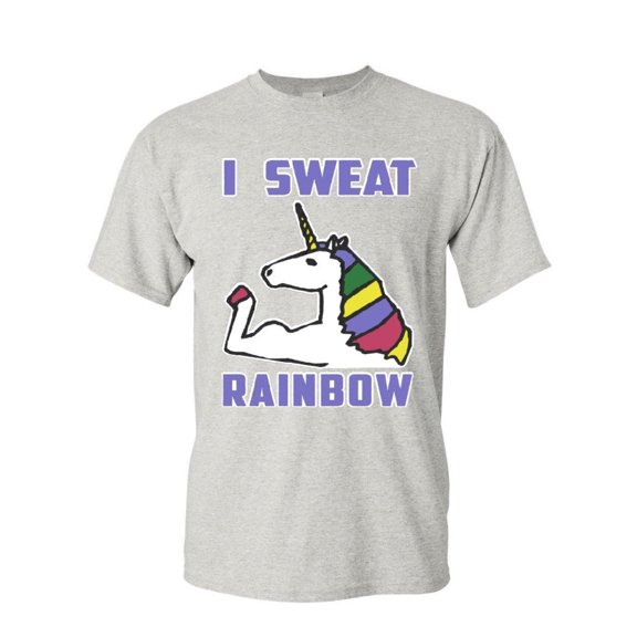 Tee Hunt I Sweat Rainbows T-Shirt Fabulous Unicorn Gym Workout Fitness Mens Shirt, Ash Gray, Large