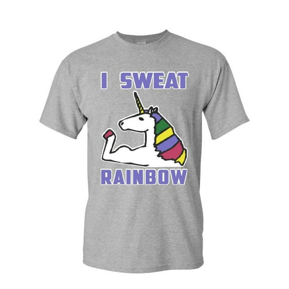 Tee Hunt I Sweat Rainbows T-Shirt Fabulous Unicorn Gym Workout Fitness Mens Shirt, Gray, 4X-Large
