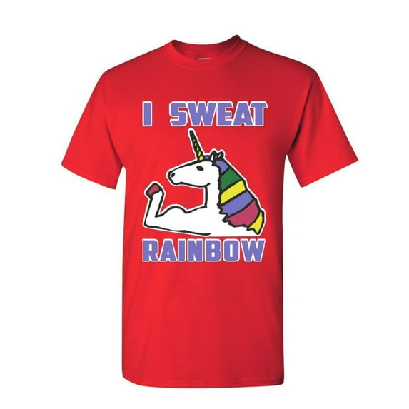 Tee Hunt I Sweat Rainbows T-Shirt Fabulous Unicorn Gym Workout Fitness Mens Shirt, Red, XX-Large