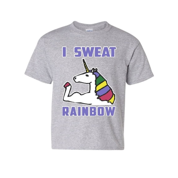Tee Hunt I Sweat Rainbows Youth T-Shirt Fabulous Unicorn Gym Workout Fitness Kids Tee, Gray, Small