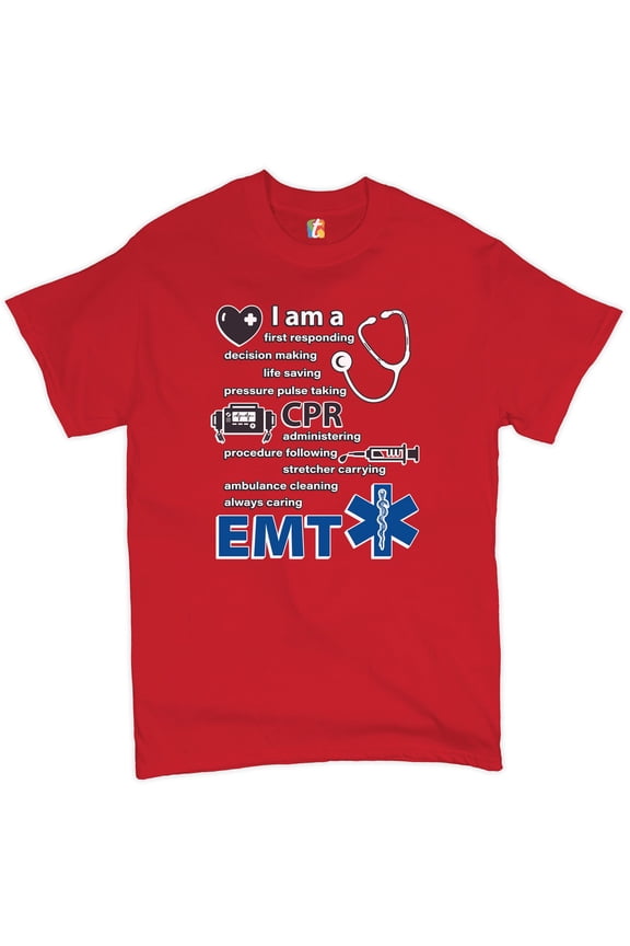 I am a First Responding EMT T-Shirt First Aid Paramedic EMS Men's Tee, Red, X-Large