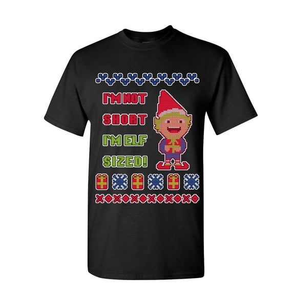 Tee Hunt I'm Not Short I'm Elf Sized Ugly T-Shirt Christmas Holiday Xmas Mens Shirt, Black, X-Large
