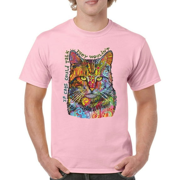 Tee Hunt If Cats Could Talk They Wouldn't T-Shirt Cute Dean Russo Men's Tee, Light Pink, 3X-Large