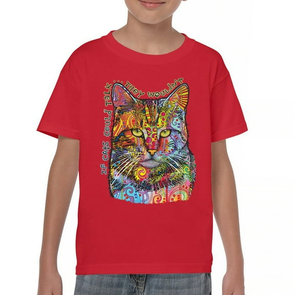 Tee Hunt If Cats Could Talk They Wouldn't Youth T-Shirt Cute Dean Russo Kids, Red, Large