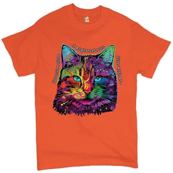 Tee Hunt If You're Nice I Might Let You Live with Me T-Shirt Andy Maxx Cat Men's Tee, Orange, Large