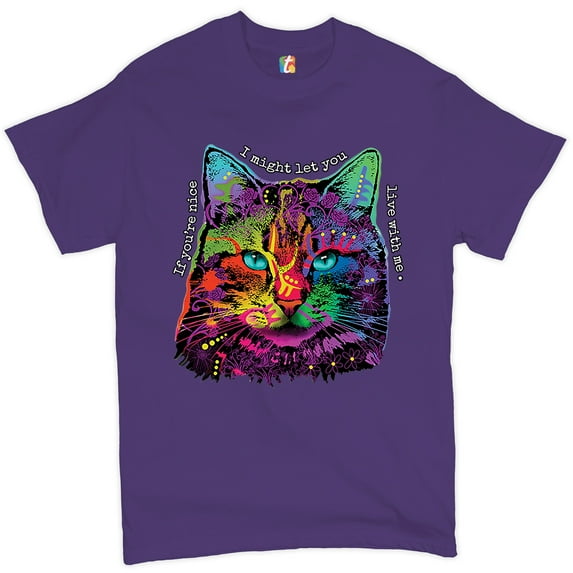 Tee Hunt If You're Nice I Might Let You Live with Me T-Shirt Andy Maxx Cat Men's Tee, Purple, XX-Large