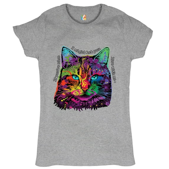 Tee Hunt If You're Nice I Might Let You Live with Me T-Shirt Andy Maxx Cat Women's T-Shirt Tee, Gray, X-Large