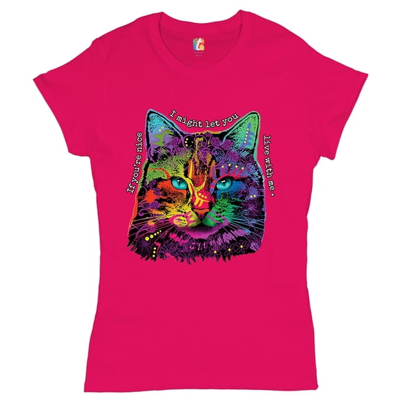 Tee Hunt If You're Nice I Might Let You Live with Me T-Shirt Andy Maxx Cat Women's T-Shirt Tee, Pink, Small
