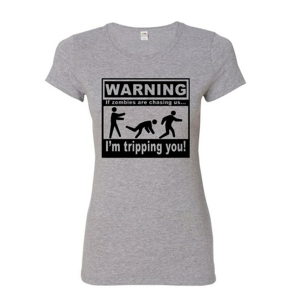 Tee Hunt If Zombies Are Chasing Us I'm Tripping You T-Shirt Zombie Apocalypse, Gray, Medium