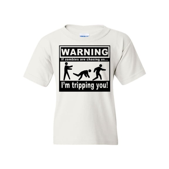 Tee Hunt If Zombies are Chasing Us I'm Tripping You Youth T-Shirt Royal, White, Medium