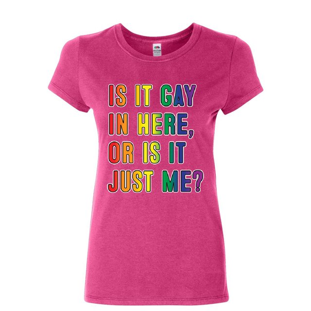 Tee Hunt Is It Gay in Here? Women's T-Shirt Funny Gay Stuff Gay Pride Shirt, Pink, Large