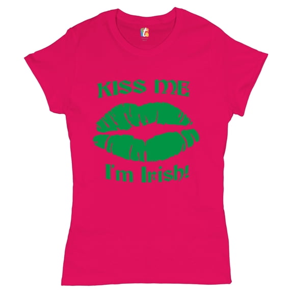 Tee Hunt Kiss Me I'm Irish Funny Women's T-Shirt Novelty T-Shrit St. Patrick's Day Shamrock Tee, Pink, X-Large