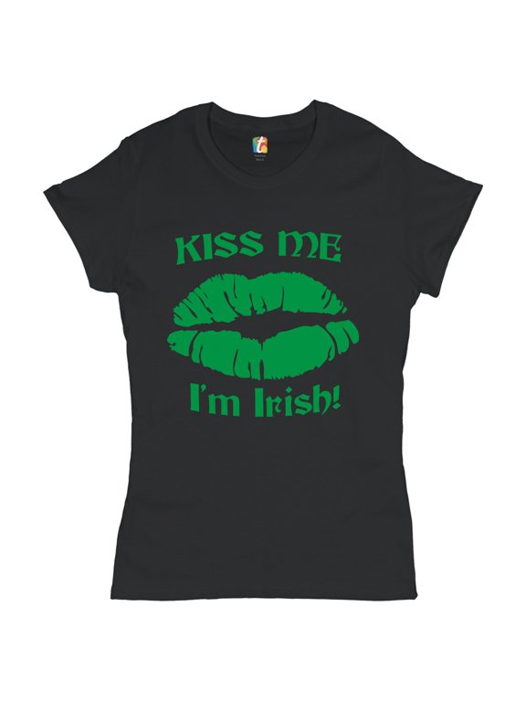 Kiss Me I'm Irish Funny Women's T-Shirt Novelty T-Shrit St. Patrick's Day Shamrock Tee