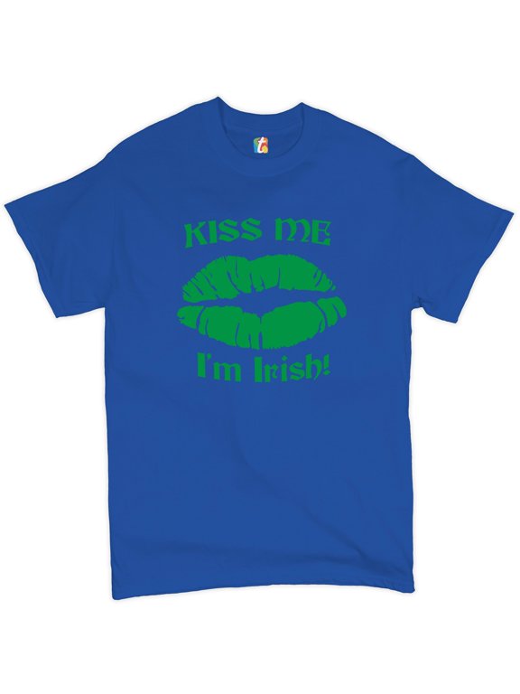 Kiss Me I'm Irish! T-shirt Funny St. Patrick's Day Shenanigans Men's Tee, Blue, Medium