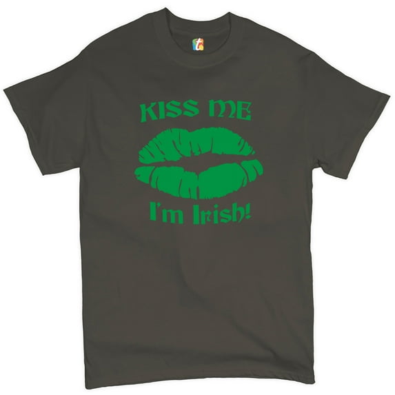 Tee Hunt Kiss Me I'm Irish! T-shirt Funny St. Patrick's Day Shenanigans Men's Tee, Charcoal, Large