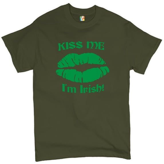 Tee Hunt Kiss Me I'm Irish! T-shirt Funny St. Patrick's Day Shenanigans Men's Tee, Military Green, 4X-Large