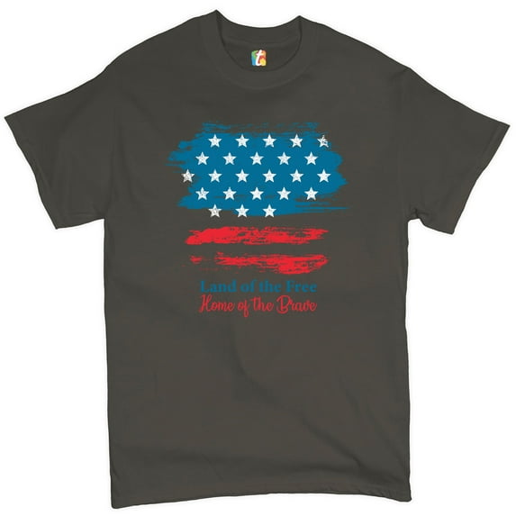 Tee Hunt Land of The Free Home of The Brave T-Shirt Stars & Stripes July 4 Men's Tee, Charcoal, 3X-Large