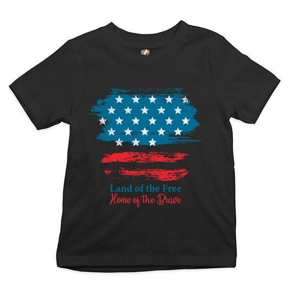 Tee Hunt Land of The Free Home of The Brave Youth T-Shirt Stars & Stripes July 4 Kids