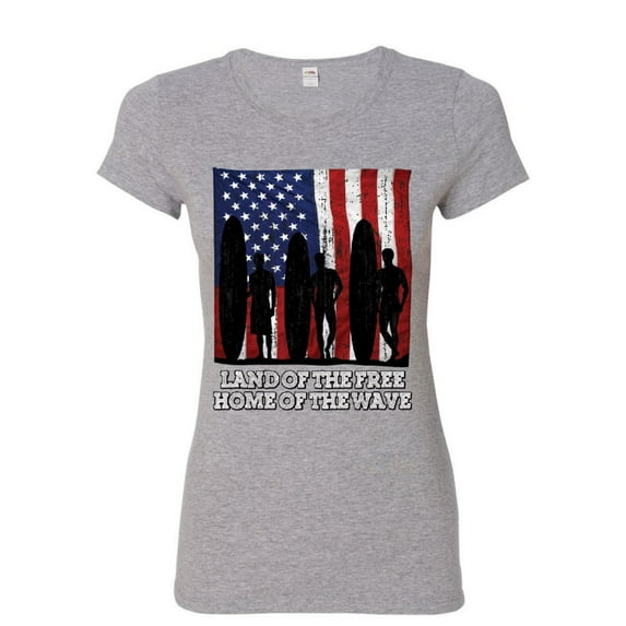 Tee Hunt Land of The Free Surfing Cotton T-Shirt Home of The Wave Beach, Gray, XX-Large