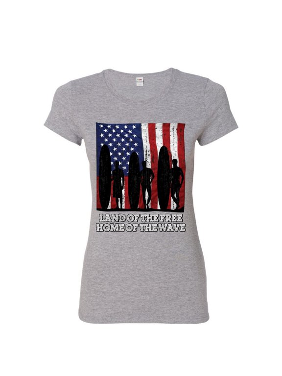Land of The Free Surfing Cotton T-Shirt Home of The Wave Beach