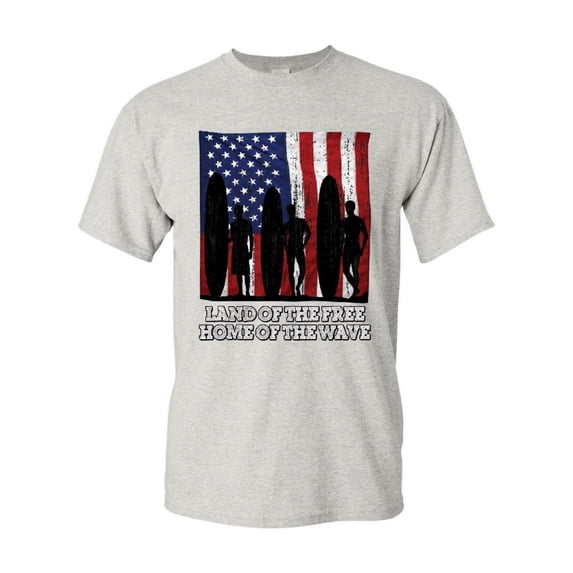 Tee Hunt Land of The Free Surfing T-Shirt Home of The Wave Beach Shirt, Ash Gray, Medium