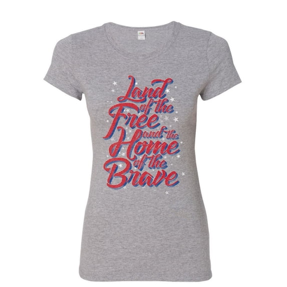 Tee Hunt Land of the Free Home of the Brave Women's T-Shirt 4th of July Patriotic Shirt, Gray, XX-Large